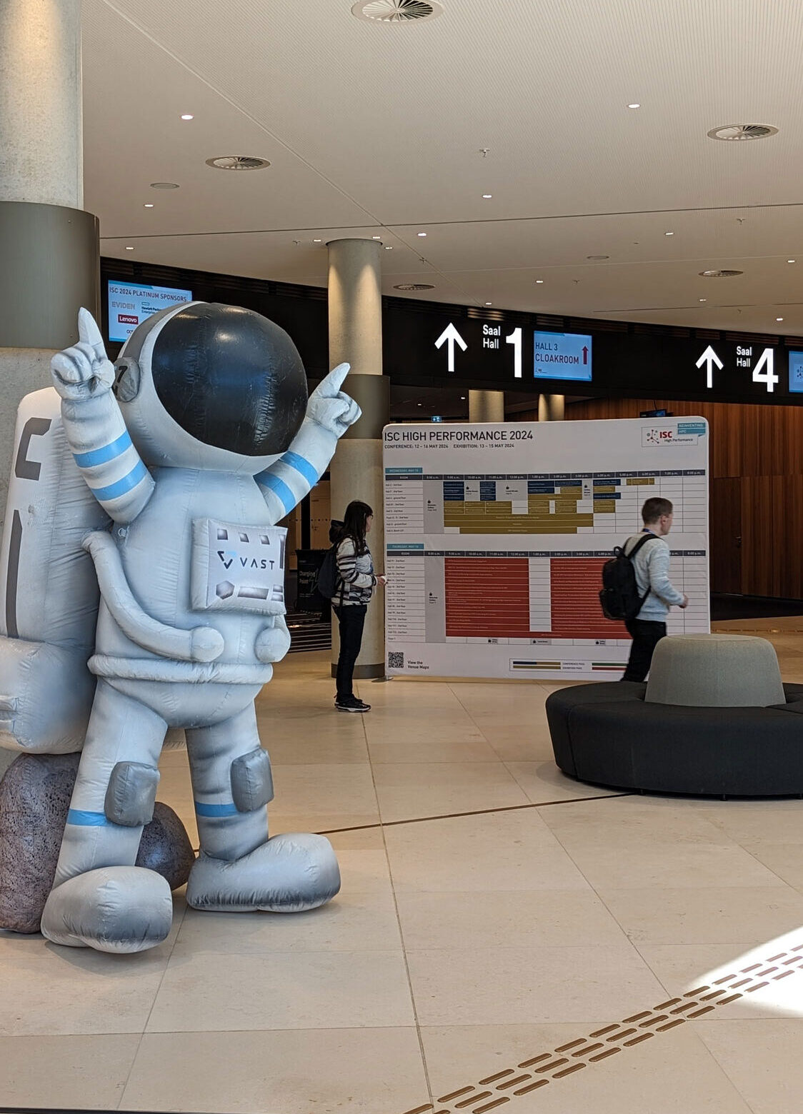 A large statue of an astronaut greeting visitors at ISC 2024